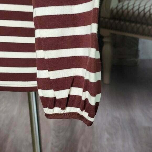 J. Crew Brown Cream Striped Boat Neck Long Sleeve Blouse Shirt Size Small NWOT - Picture 4 of 11